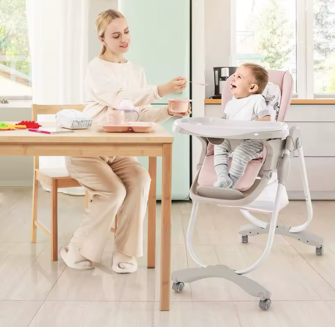 Pink & Grey Convertible Highchair.