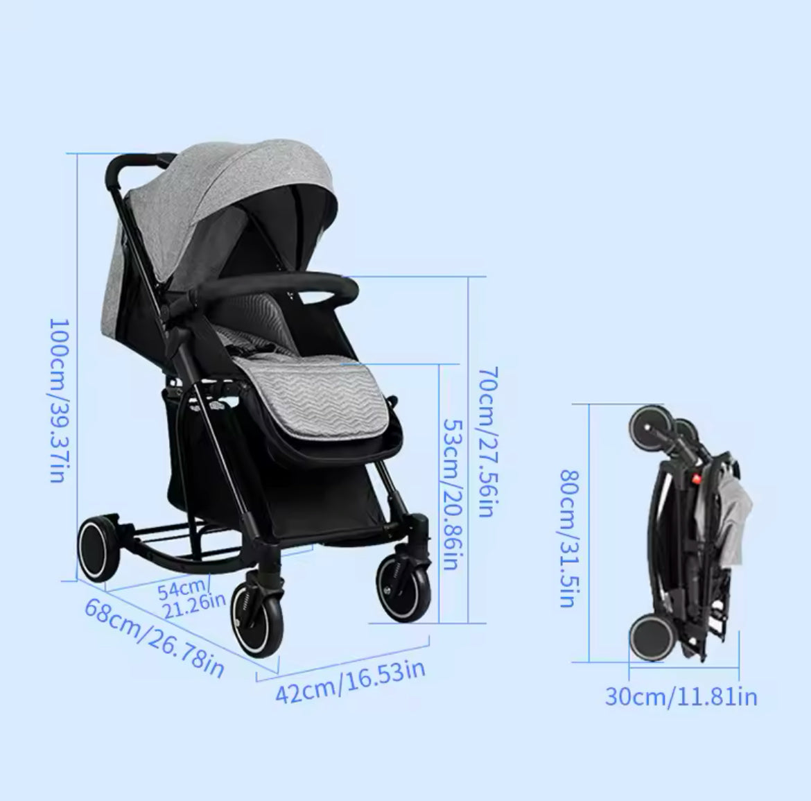 One hand fold Mia lightweight stroller