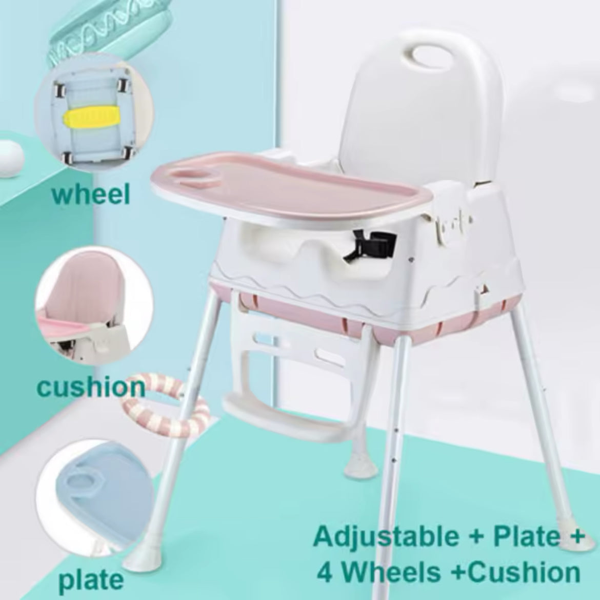 3 In 1 Adjustable Highchair With Wheels