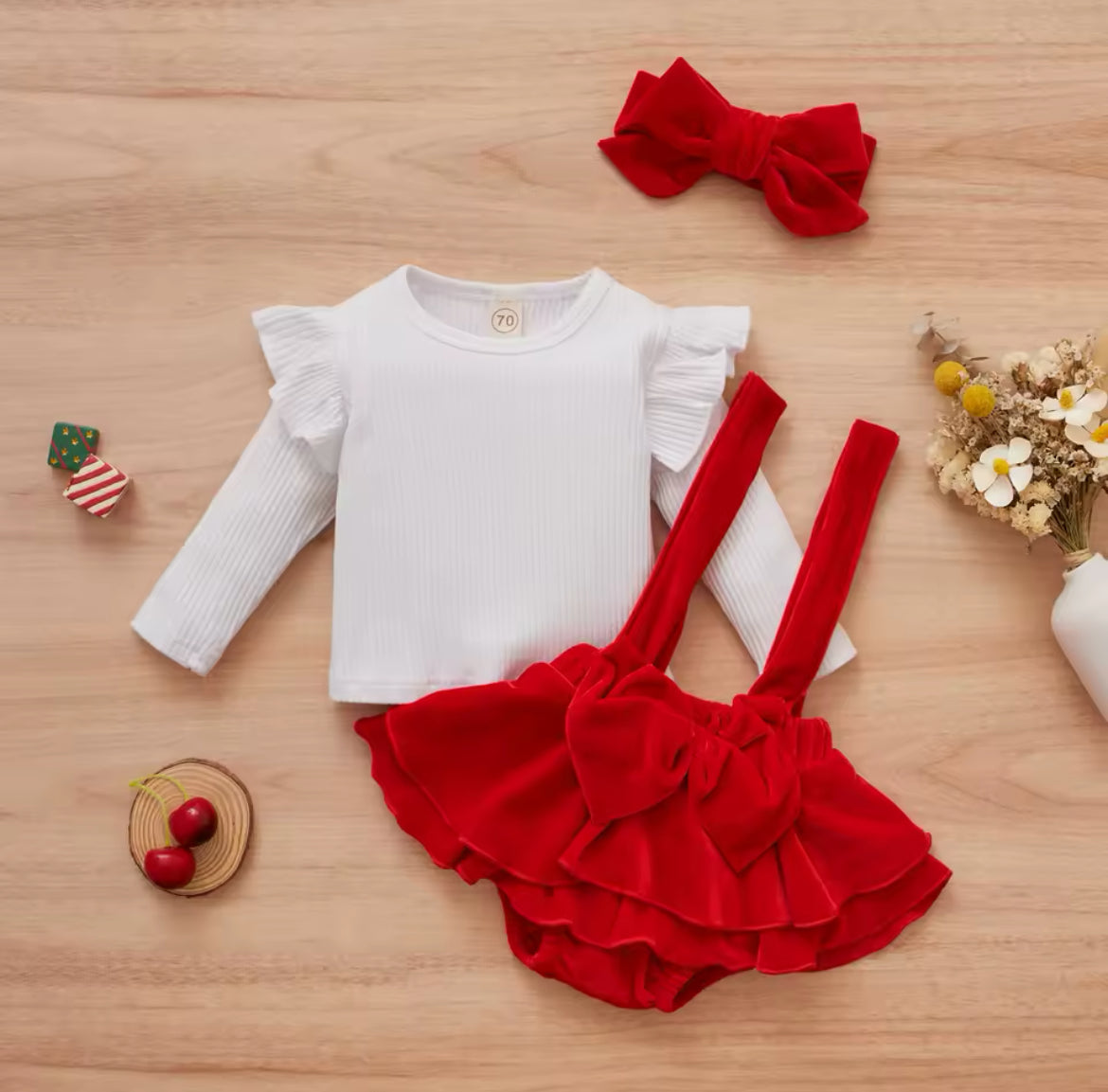 Red Suspender & Frilled Shirt Set