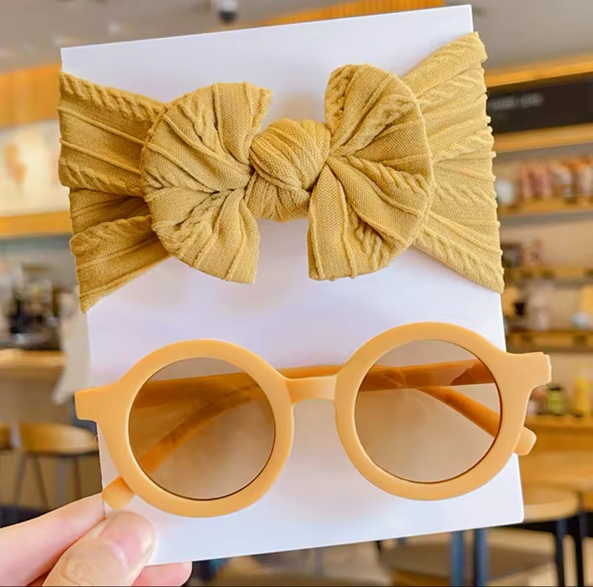 Girls Cotton Bow Headband & Sunglasses