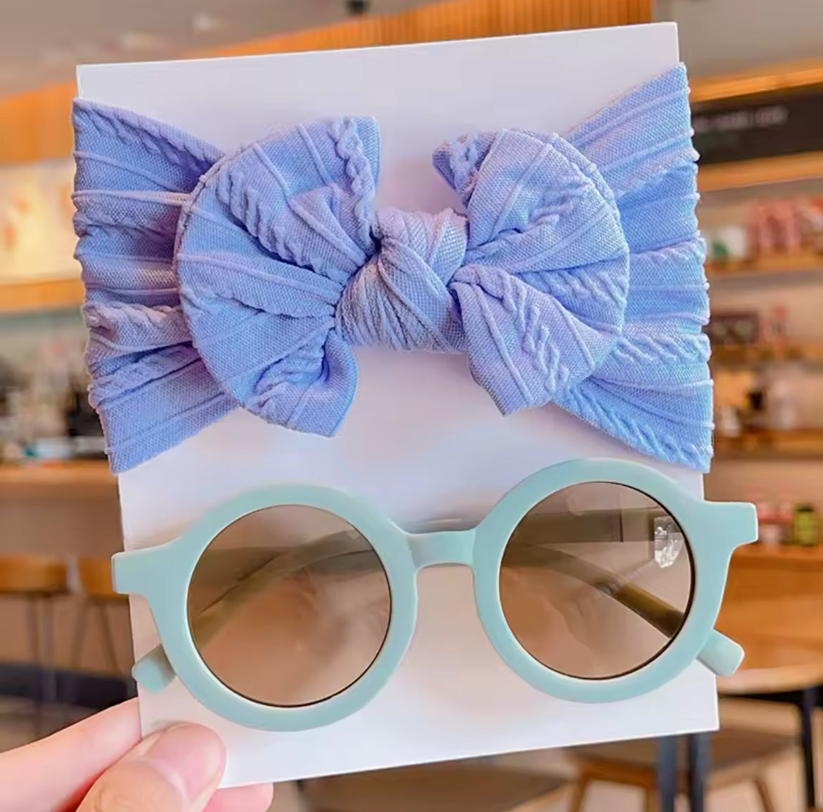 Girls Cotton Bow Headband & Sunglasses