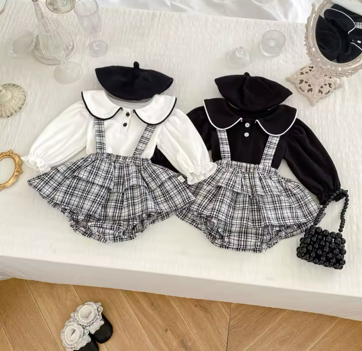 Girls 2-Piece Plaid dungaree & shirt set