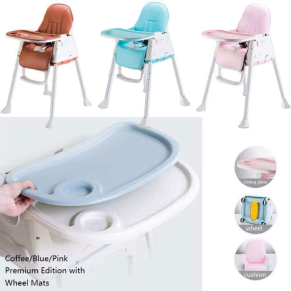 3 In 1 Adjustable Highchair With Wheels