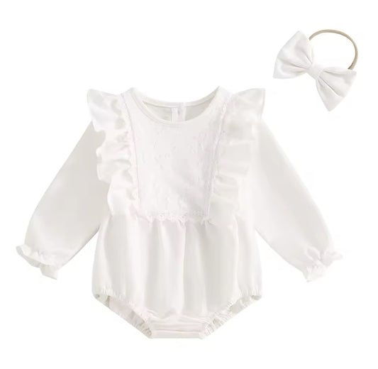 Lace Romper & Matching Bow Headband.