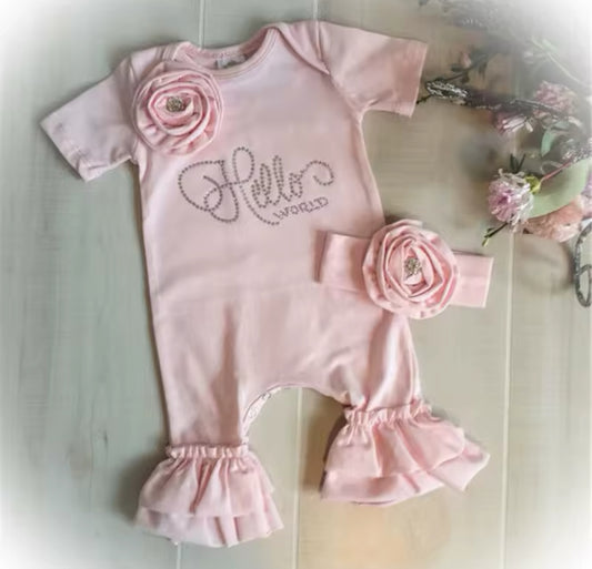 Hello World Romper & Headband set