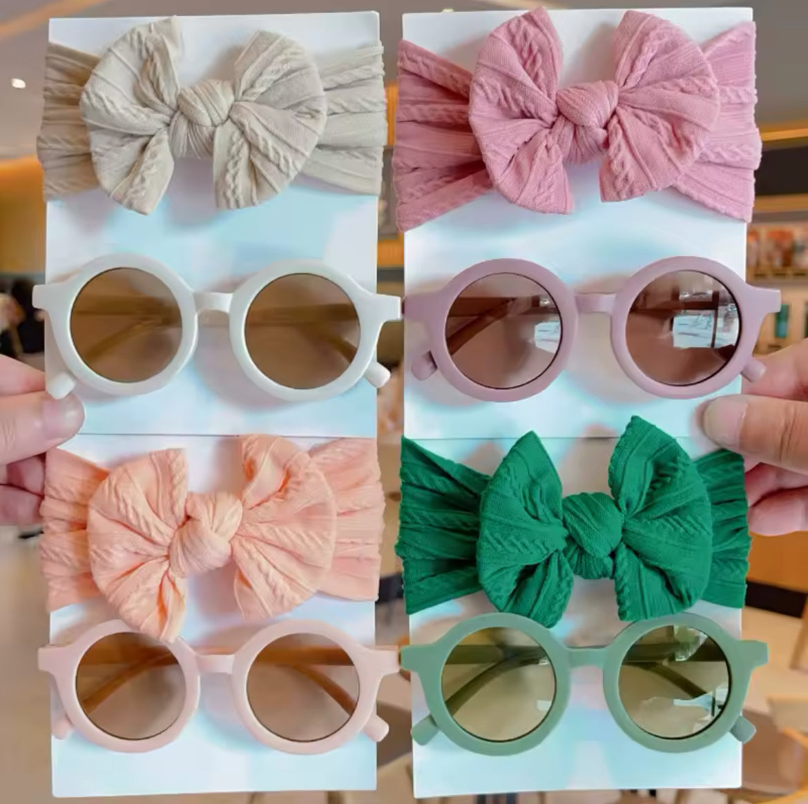 Girls Cotton Bow Headband & Sunglasses