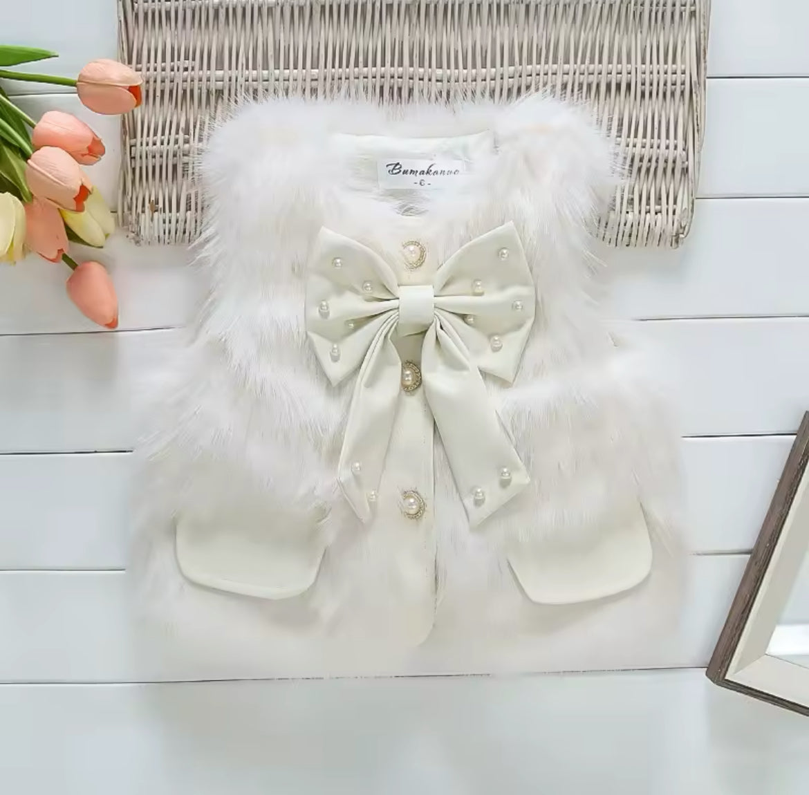 Girls Faux Fur bowed Gillet