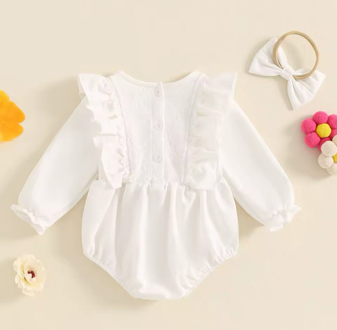 Lace Romper & Matching Bow Headband.