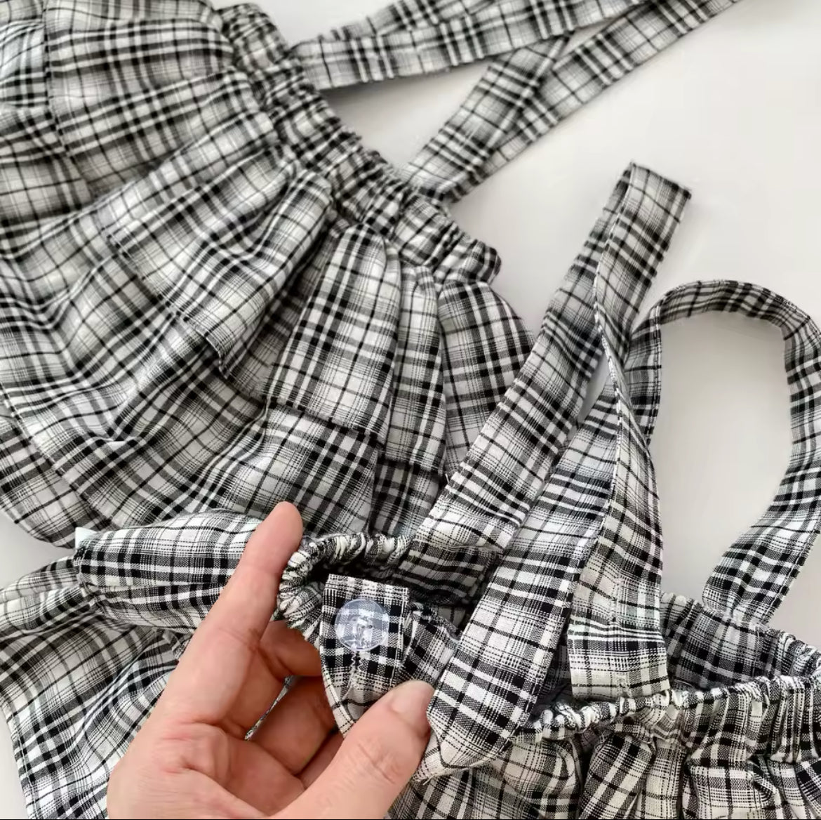 Girls 2-Piece Plaid dungaree & shirt set