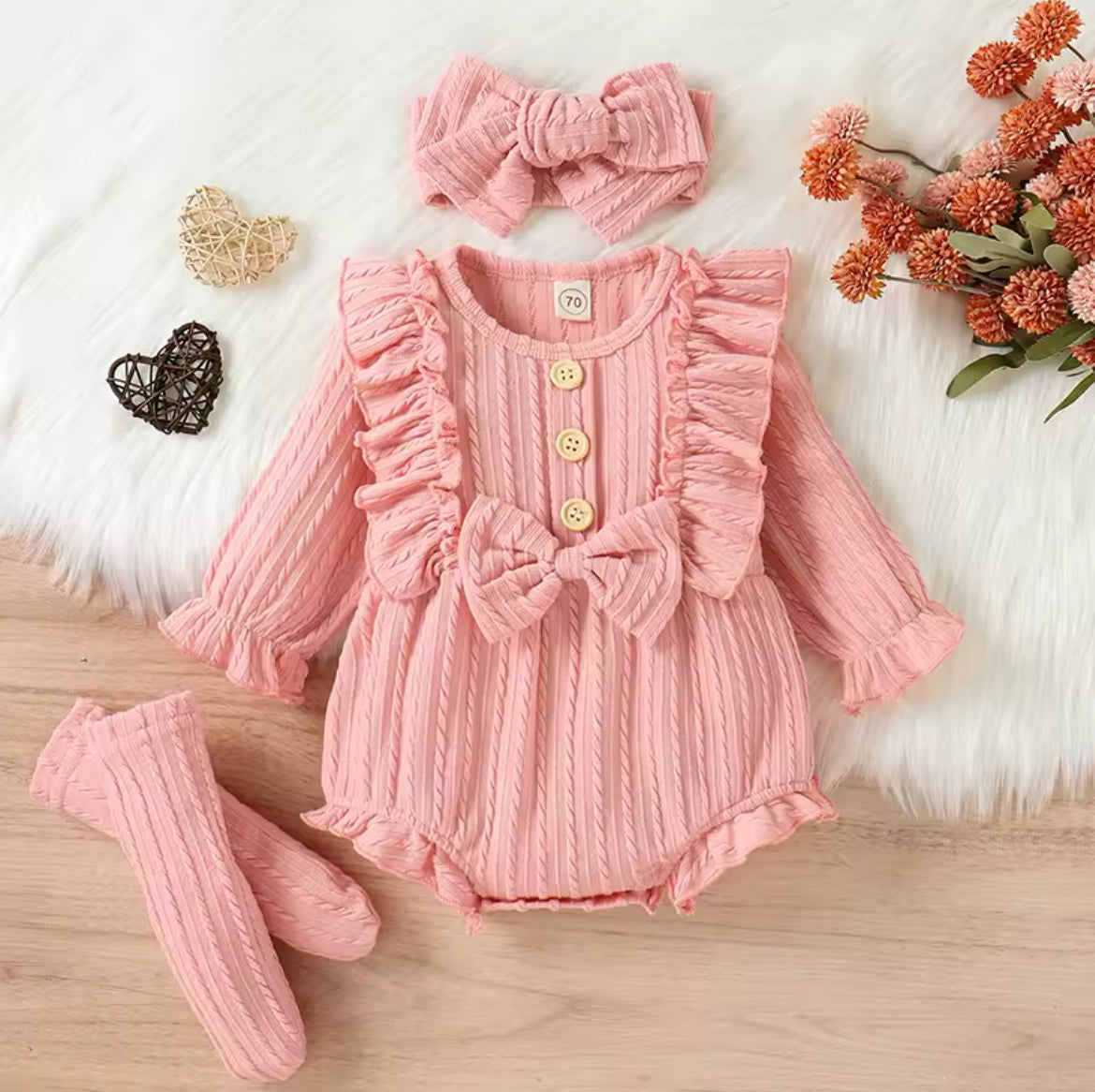 Girls 3-Piece Ruffled Romper