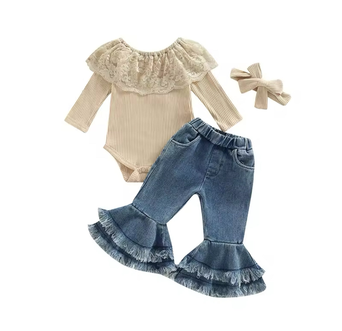 Long sleeved Baby Grow & Denim Jeans Set