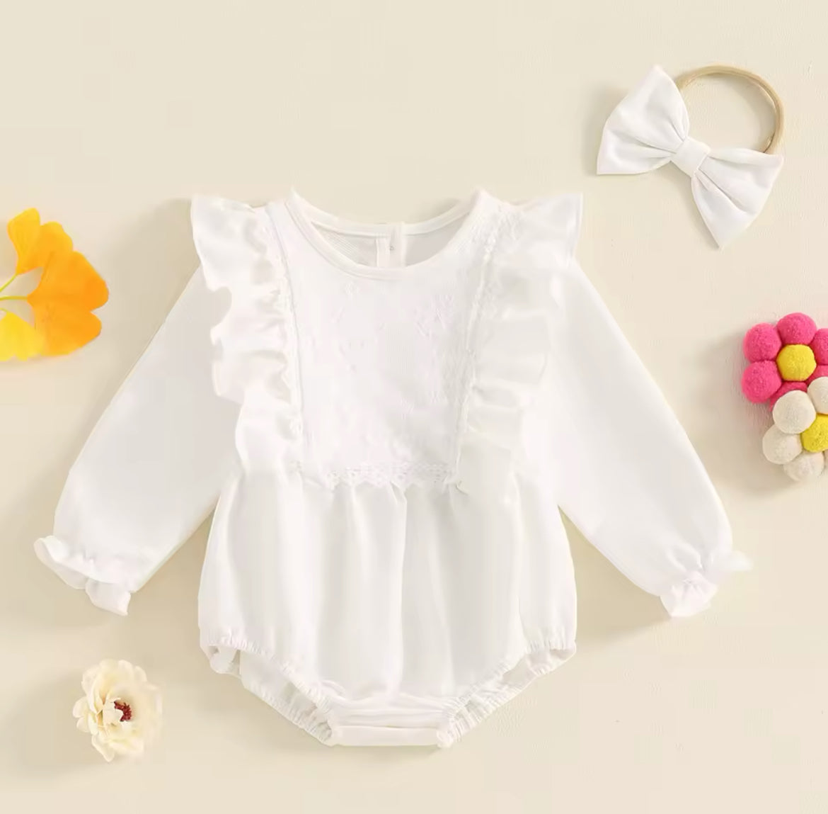 Lace Romper & Matching Bow Headband.