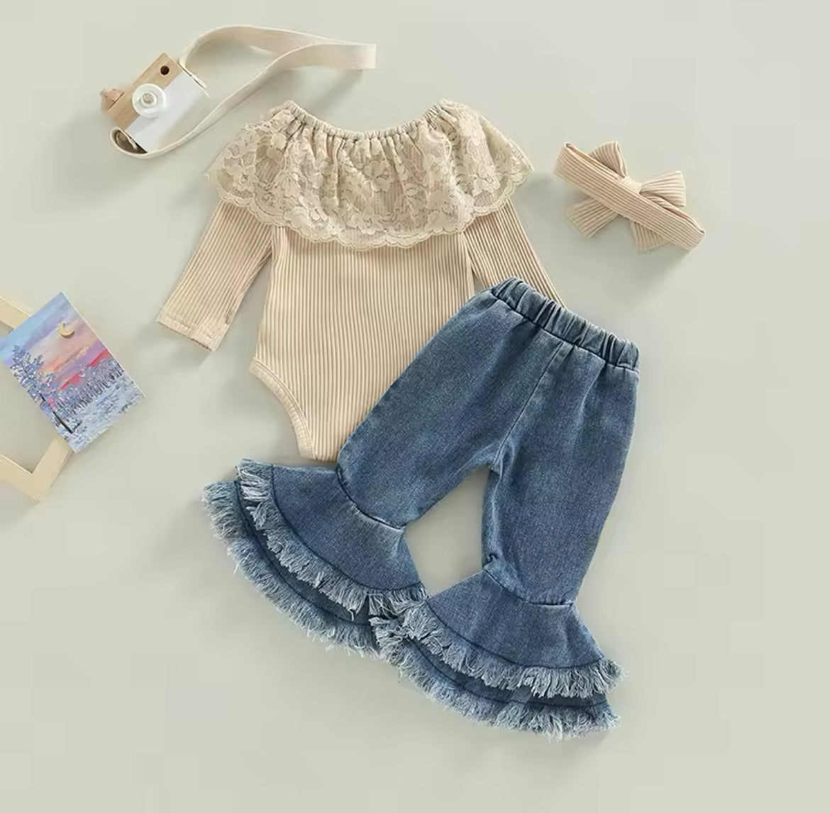 Long sleeved Baby Grow & Denim Jeans Set