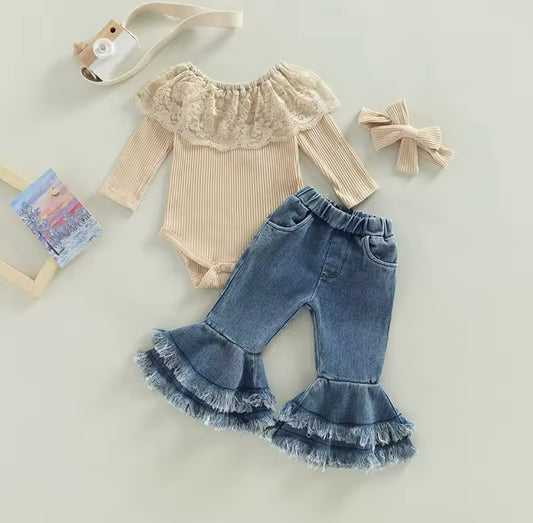 Long sleeved Baby Grow & Denim Jeans Set