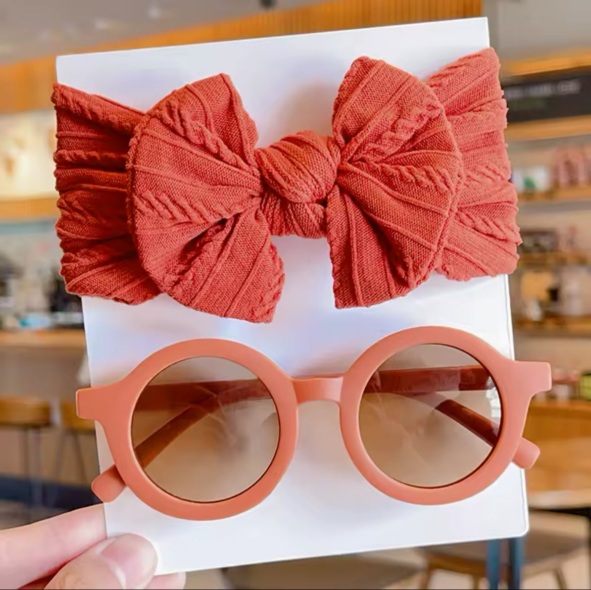 Girls Cotton Bow Headband & Sunglasses