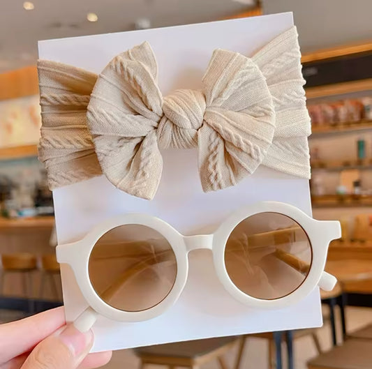Girls Cotton Bow Headband & Sunglasses
