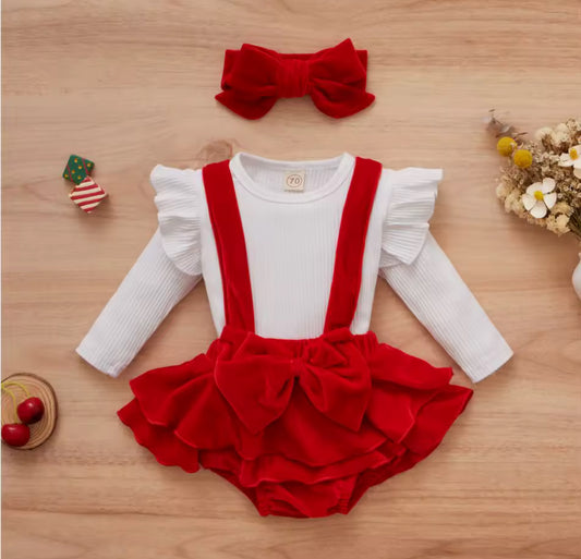Red Suspender & Frilled Shirt Set