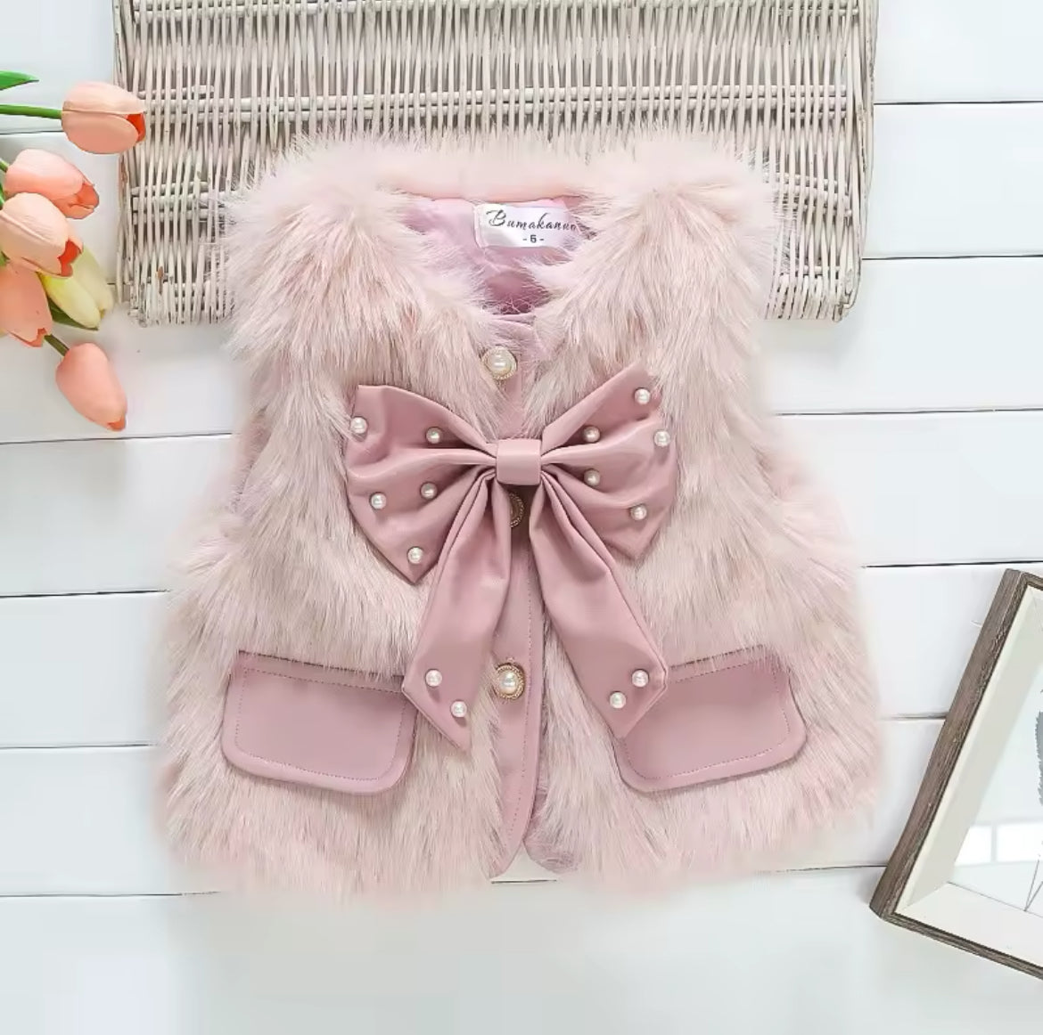 Girls Faux Fur bowed Gillet