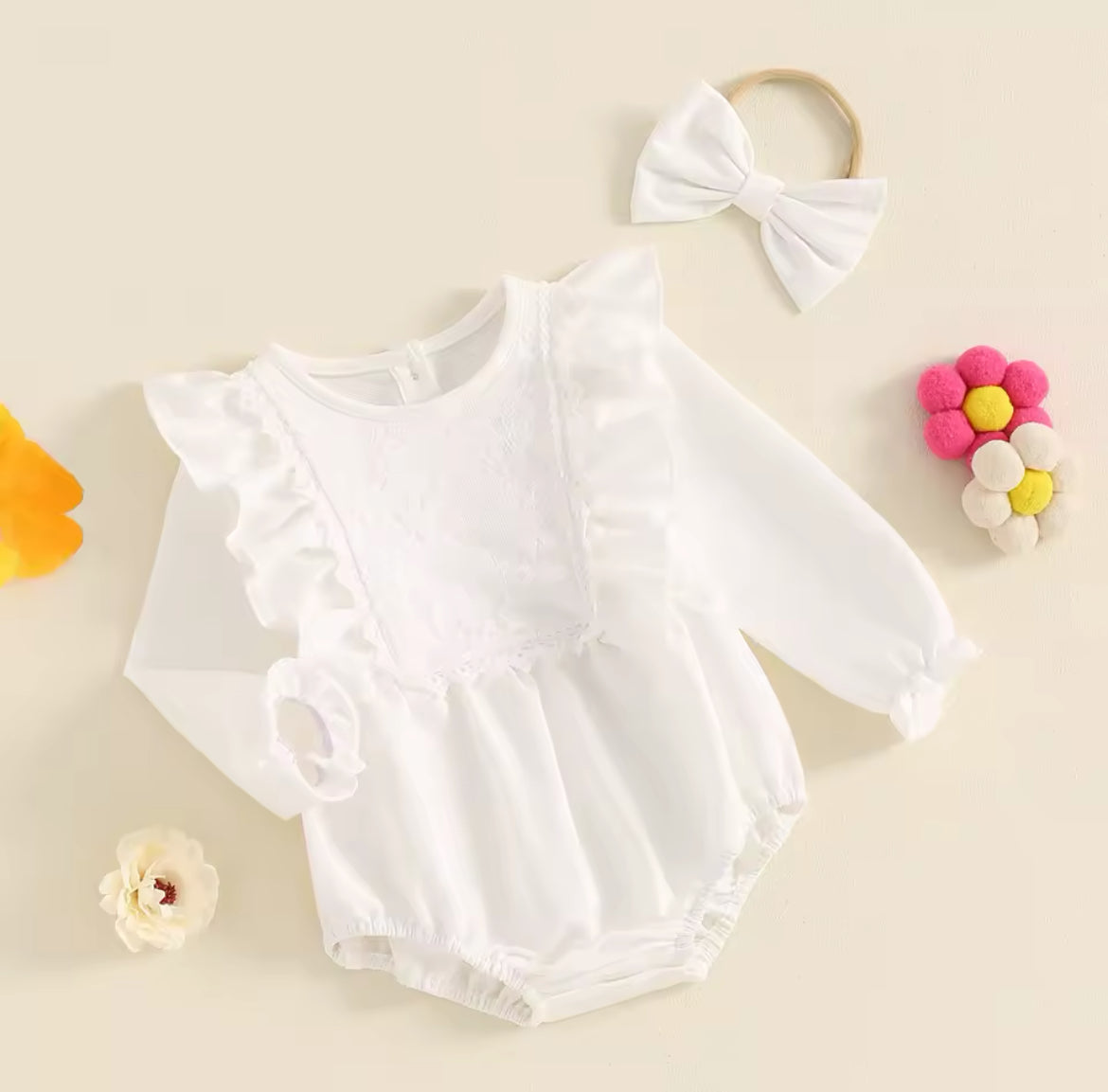 Lace Romper & Matching Bow Headband.