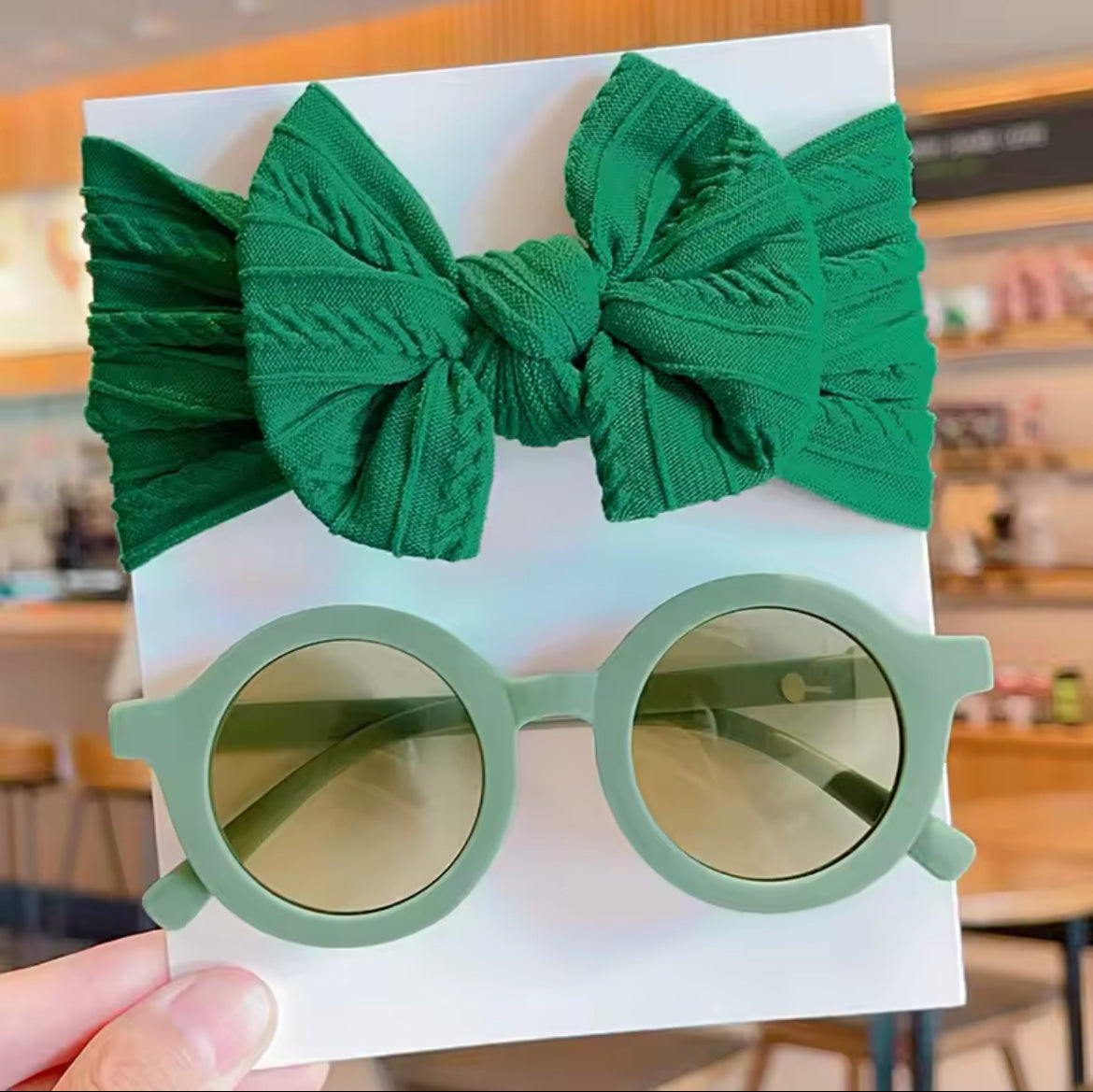 Girls Cotton Bow Headband & Sunglasses