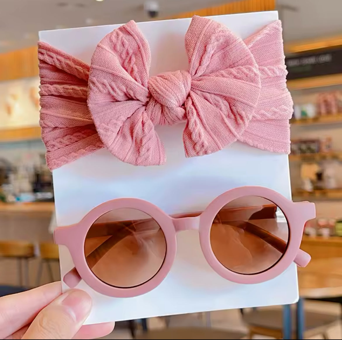 Girls Cotton Bow Headband & Sunglasses