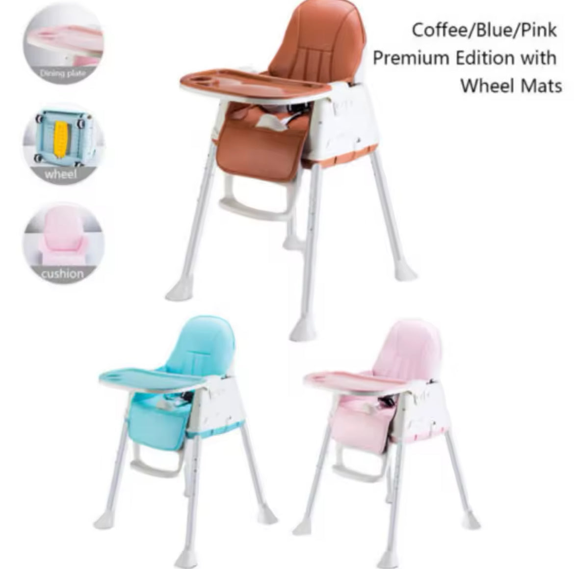 3 In 1 Adjustable Highchair With Wheels