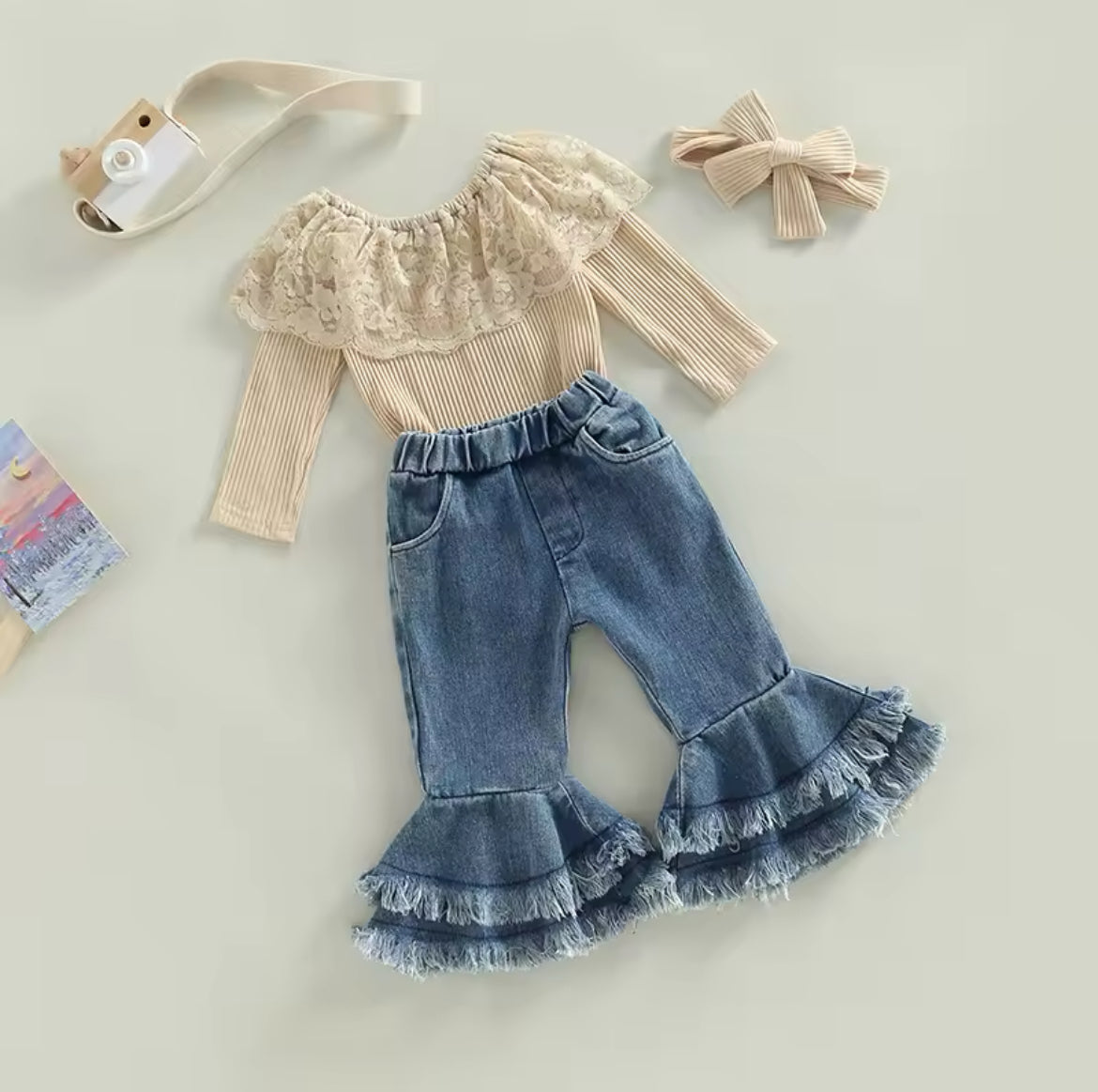 Long sleeved Baby Grow & Denim Jeans Set