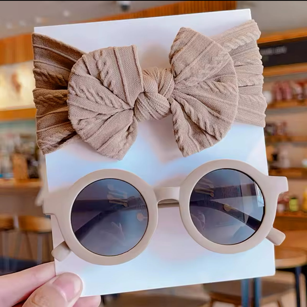 Girls Cotton Bow Headband & Sunglasses